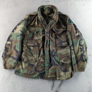 Vintage US Air Force Field Jacket Mens Small Short Woodland Camo M65 Coat 80s
